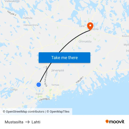 Mustasilta to Lahti map