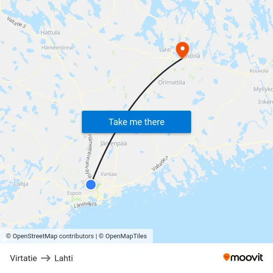 Virtatie to Lahti map