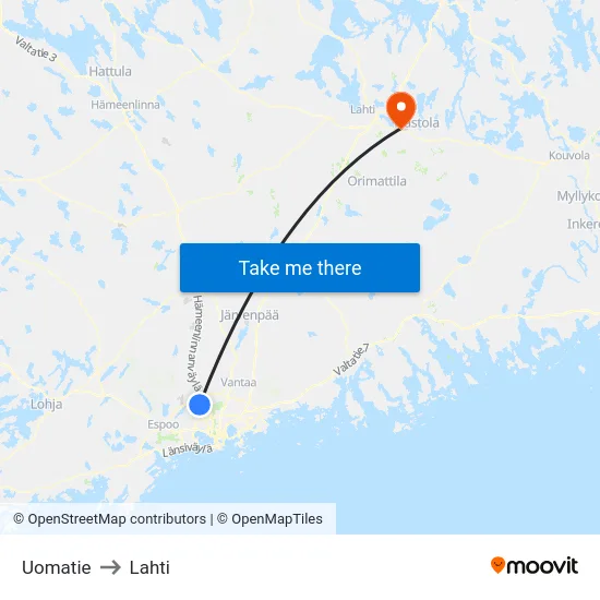 Uomatie to Lahti map