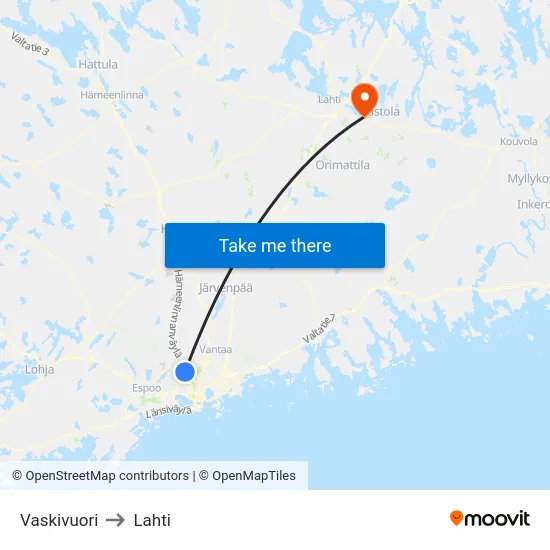 Vaskivuori to Lahti map