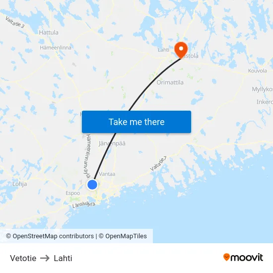 Vetotie to Lahti map