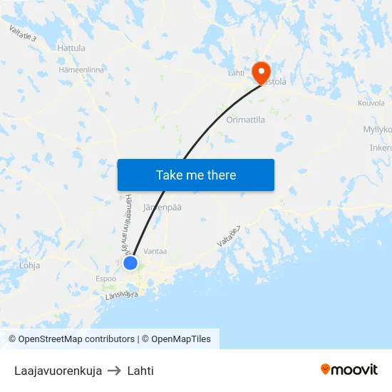 Laajavuorenkuja to Lahti map