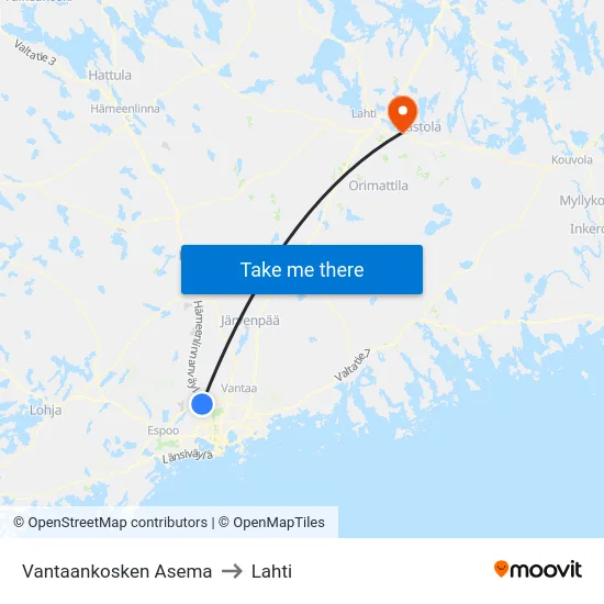 Vantaankosken Asema to Lahti map