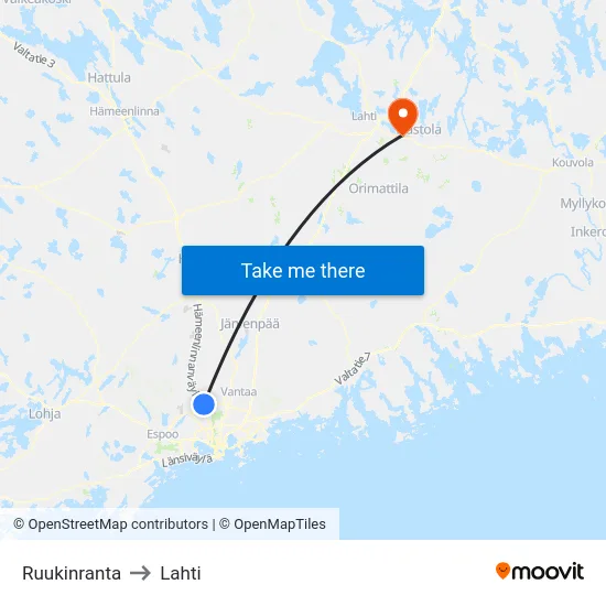 Ruukinranta to Lahti map