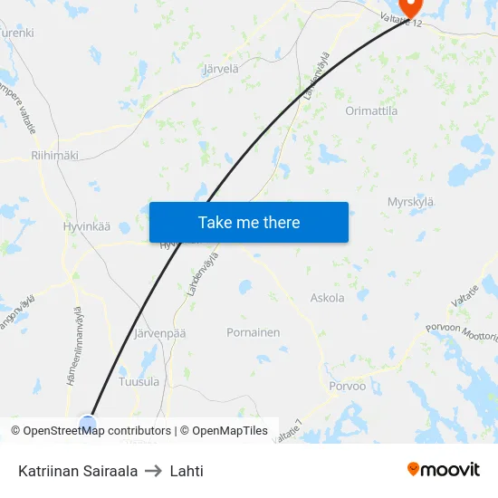 Katriinan Sairaala to Lahti map