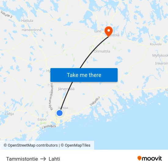 Tammistontie to Lahti map