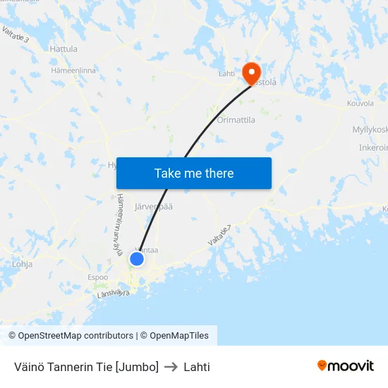 Väinö Tannerin Tie  [Jumbo] to Lahti map