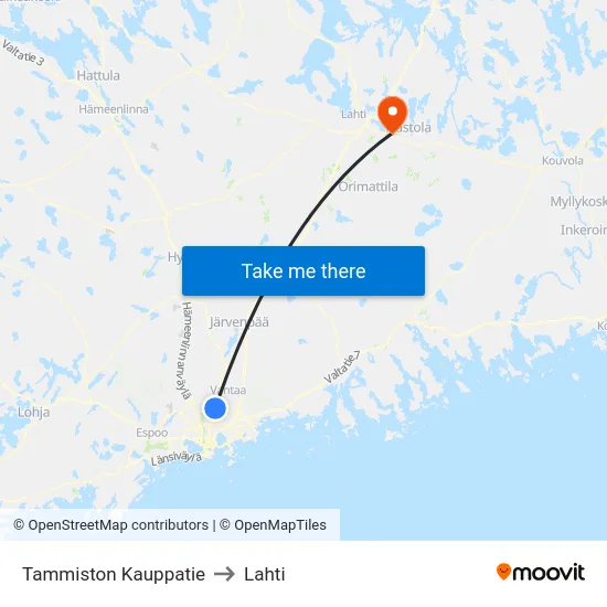 Tammiston Kauppatie to Lahti map