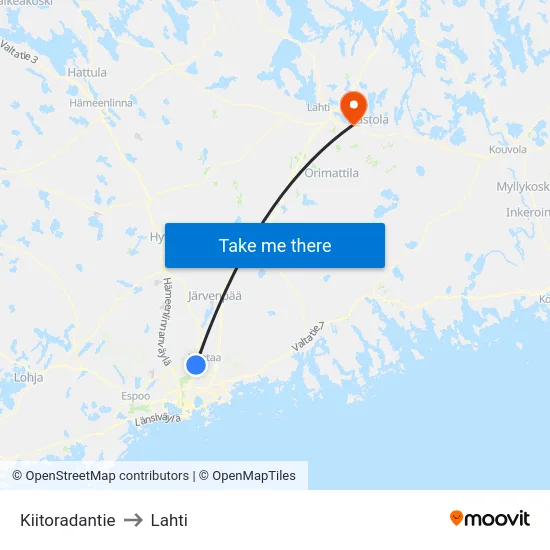 Kiitoradantie to Lahti map