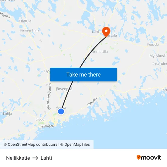 Neilikkatie to Lahti map