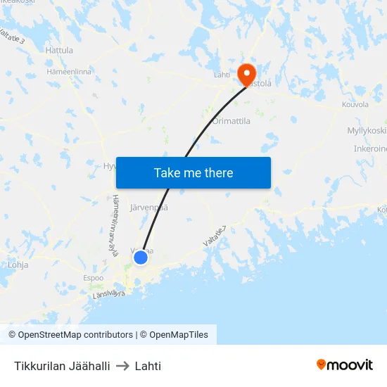 Tikkurilan Jäähalli to Lahti map