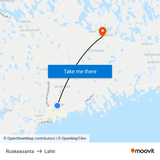 Ruskeasanta to Lahti map