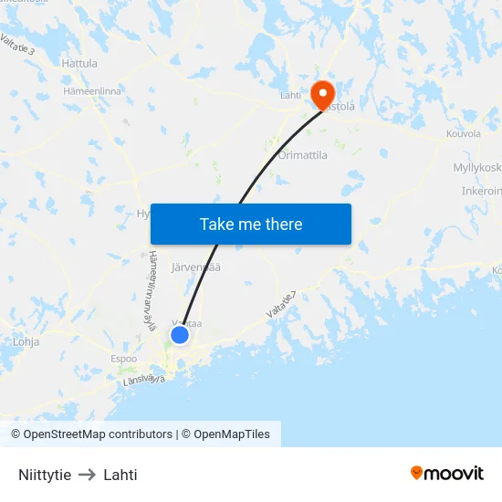 Niittytie to Lahti map