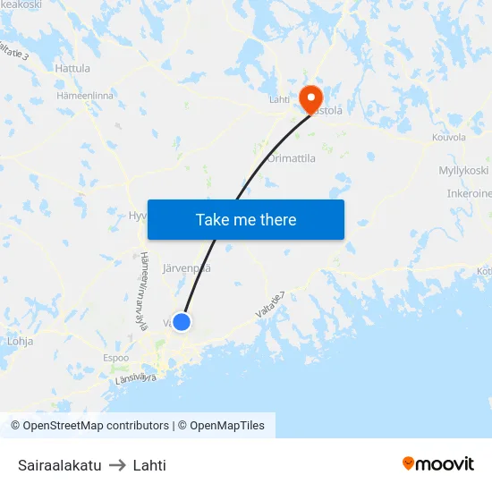 Sairaalakatu to Lahti map
