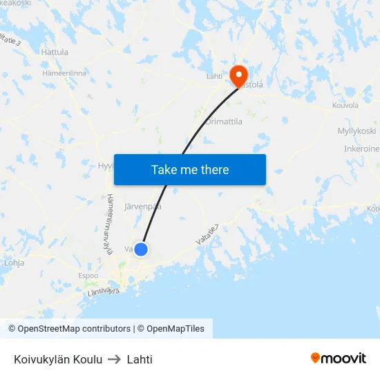 Koivukylän Koulu to Lahti map