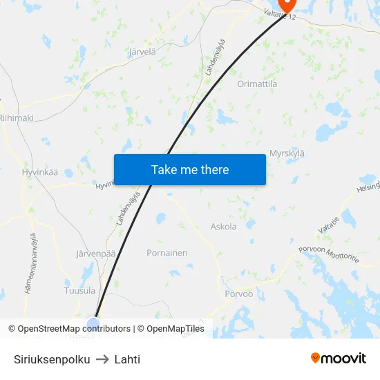 Siriuksenpolku to Lahti map