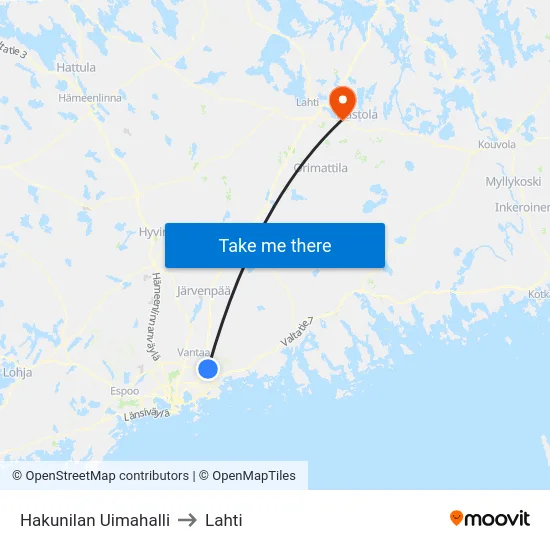 Hakunilan Uimahalli to Lahti map