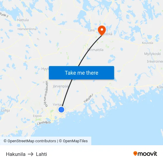 Hakunila to Lahti map