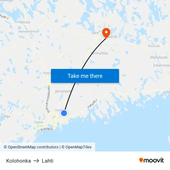 Kolohonka to Lahti map