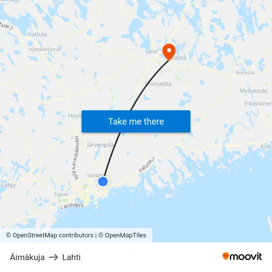 Äimäkuja to Lahti map