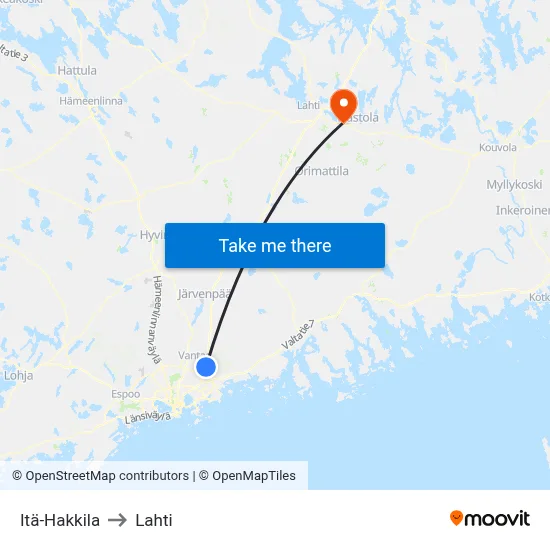 Itä-Hakkila to Lahti map