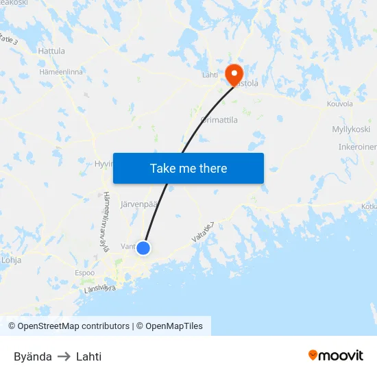 Byända to Lahti map