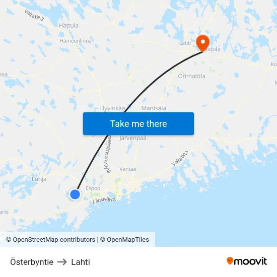 Österbyntie to Lahti map