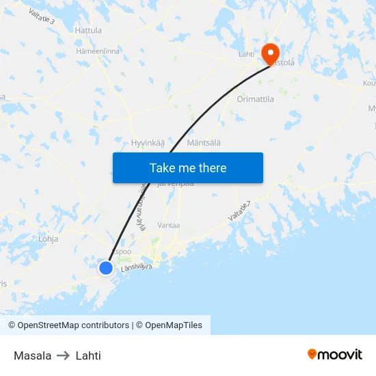 Masala to Lahti map