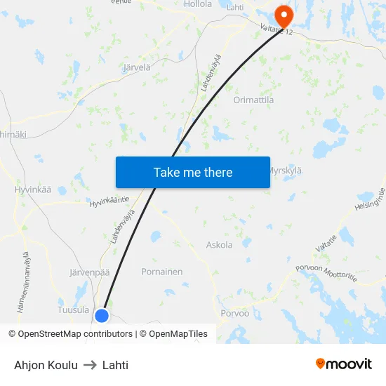 Ahjon Koulu to Lahti map