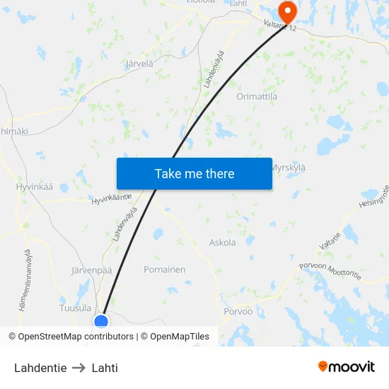 Lahdentie to Lahti map