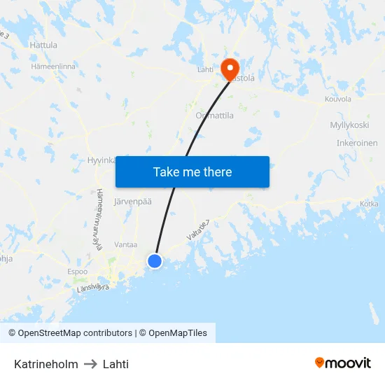 Katrineholm to Lahti map