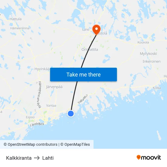 Kalkkiranta to Lahti map