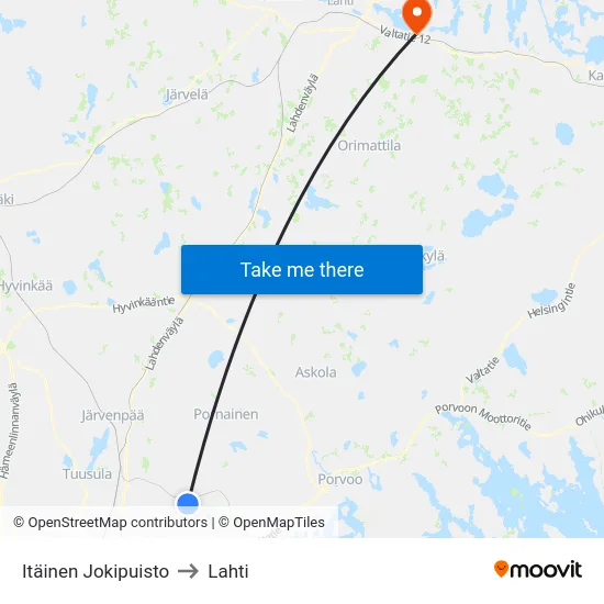 Itäinen Jokipuisto to Lahti map