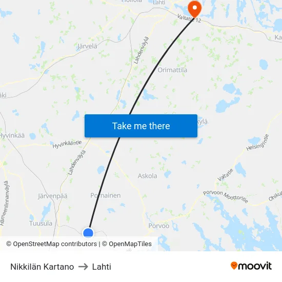 Nikkilän Kartano to Lahti map