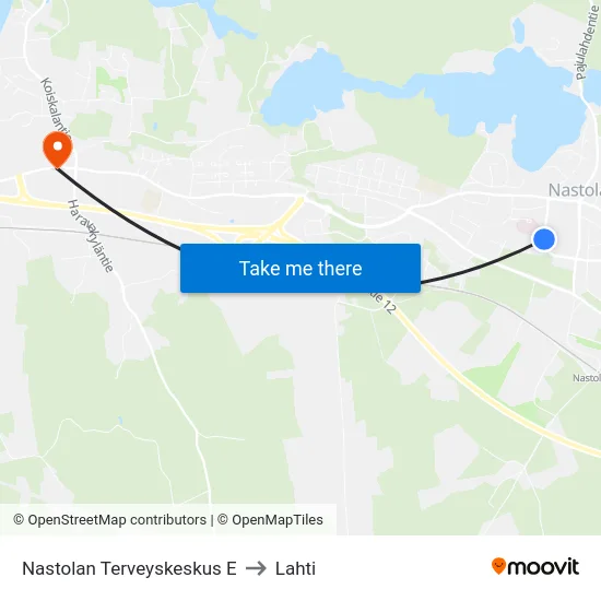 Nastolan Terveyskeskus E to Lahti map