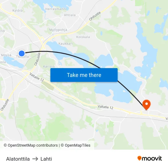 Alatonttila to Lahti map