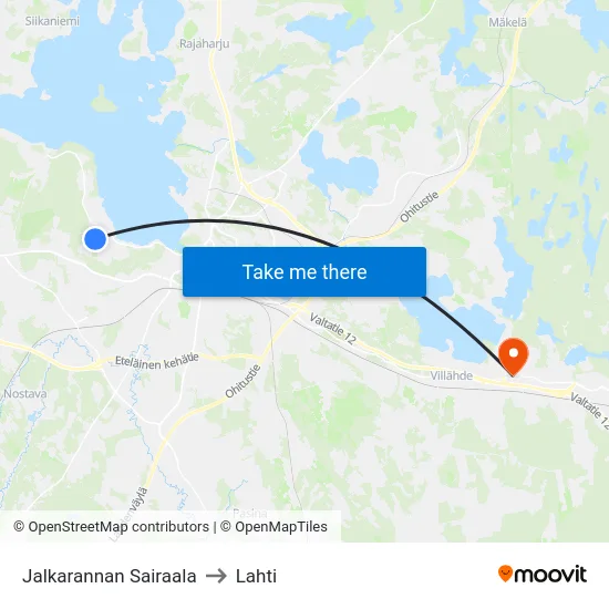 Jalkarannan Sairaala to Lahti map