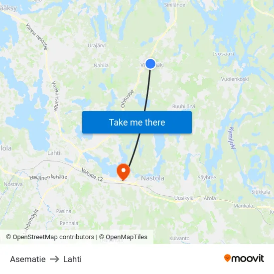 Asematie to Lahti map