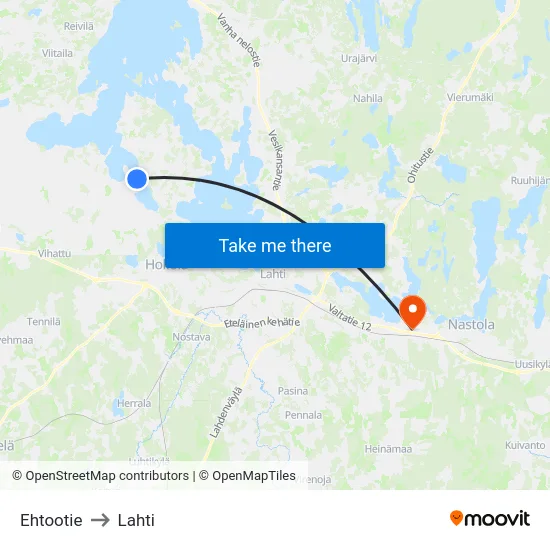 Ehtootie to Lahti map