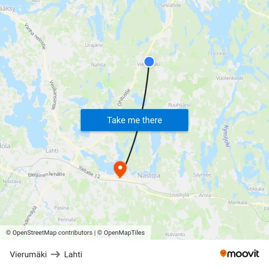 Vierumäki to Lahti map