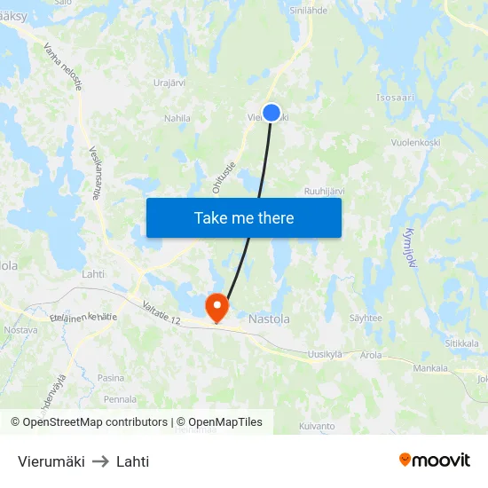 Vierumäki to Lahti map