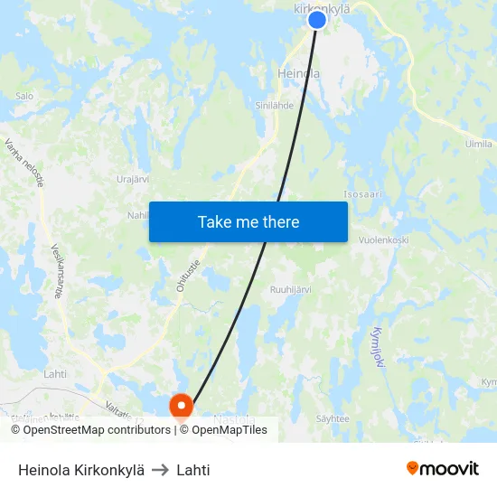Heinola Kirkonkylä to Lahti map