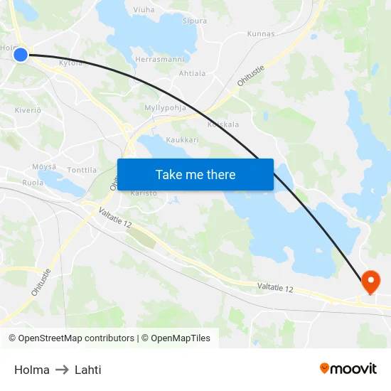 Holma to Lahti map