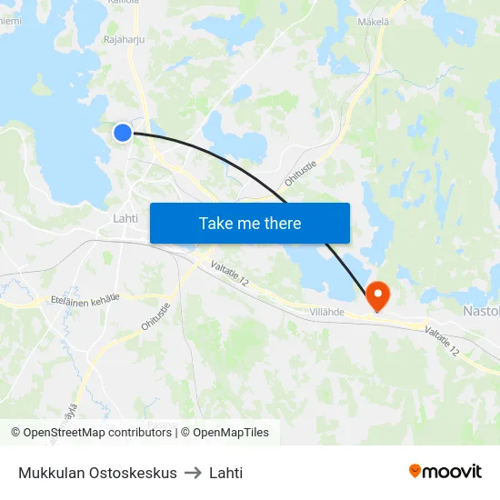 Mukkulan Ostoskeskus to Lahti map