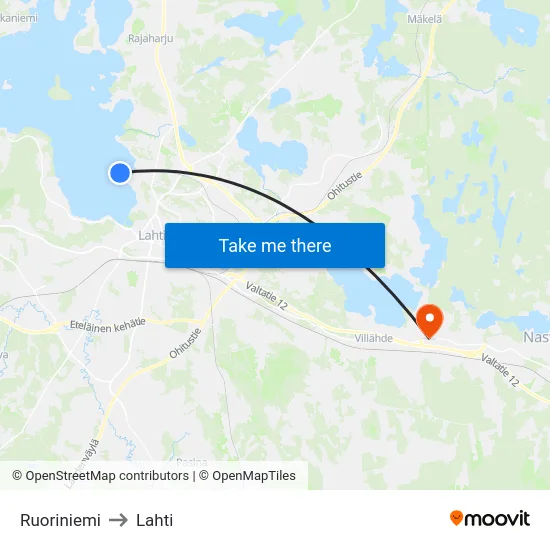 Ruoriniemi to Lahti map