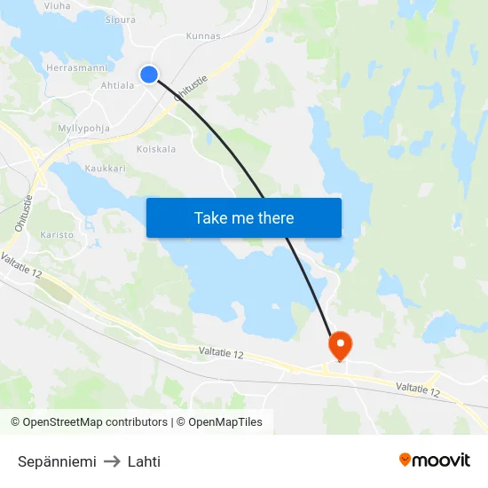 Sepänniemi to Lahti map