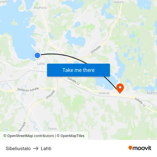 Sibeliustalo to Lahti map