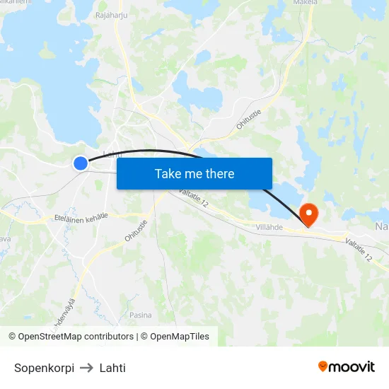 Sopenkorpi to Lahti map