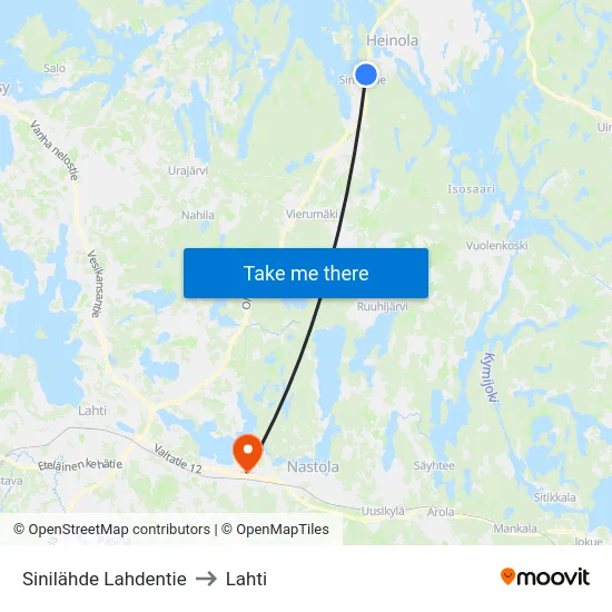 Sinilähde Lahdentie to Lahti map