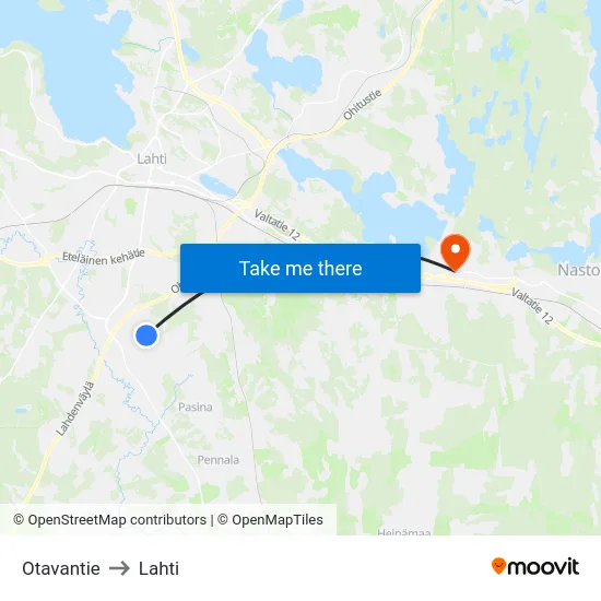 Otavantie to Lahti map
